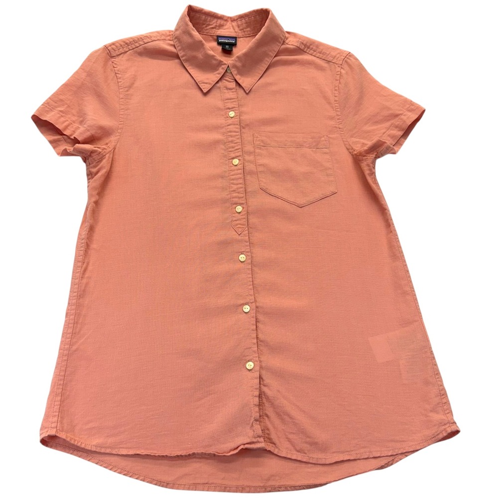 Patagonia Shirt Womens XS Coral Pink Organic Cotton Hemp Button Up Short Sleeve